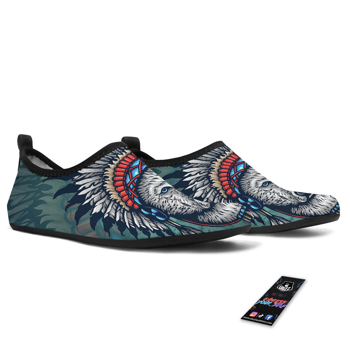 Spirit Animal Native American Wolf Print Water Shoes-grizzshop