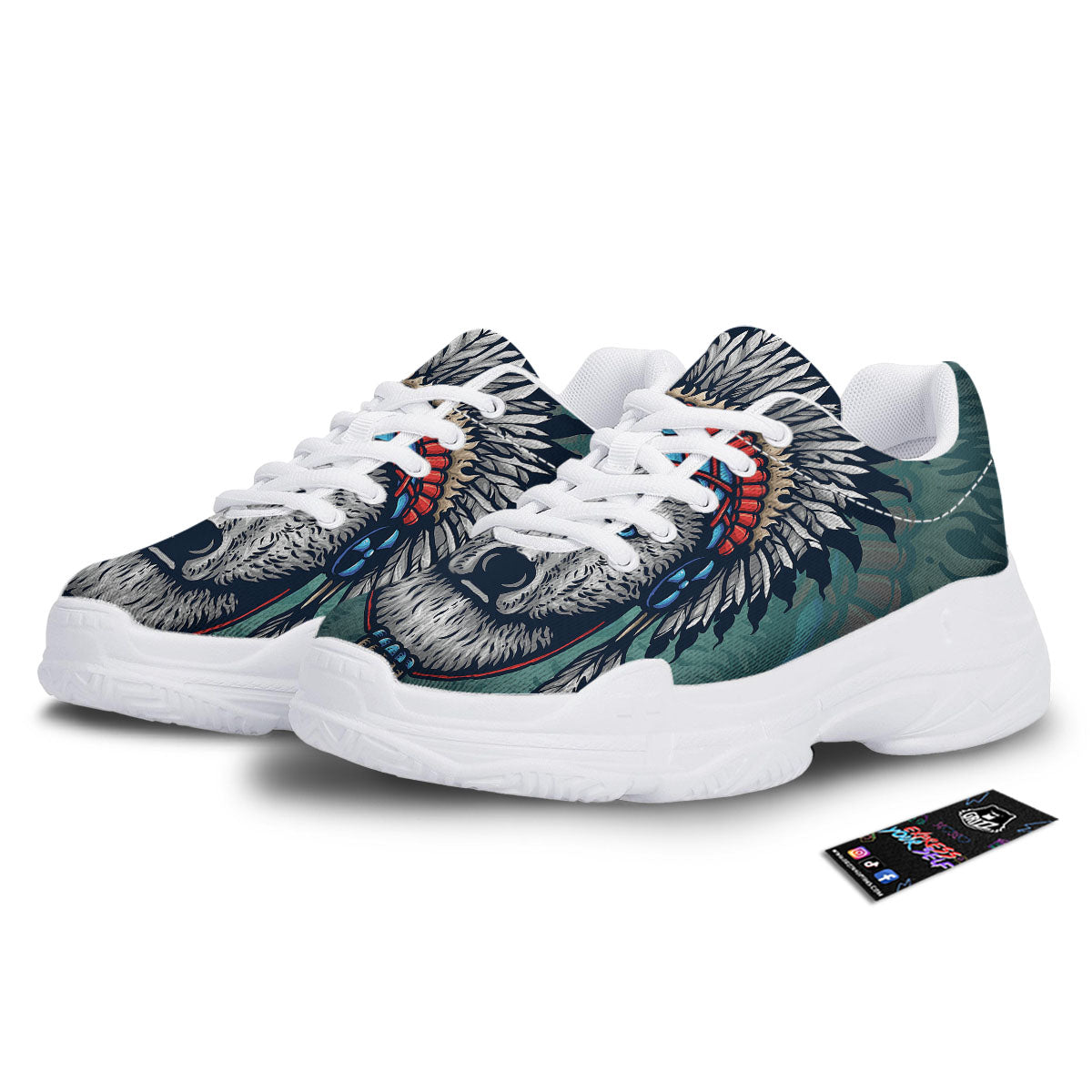 Spirit Animal Native American Wolf Print White Chunky Shoes-grizzshop