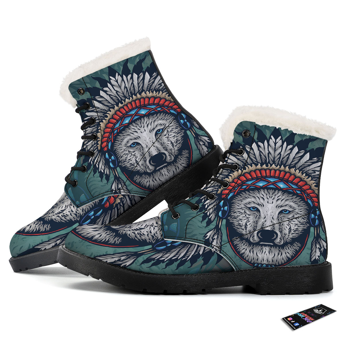 Spirit Animal Native American Wolf Print Winter Boots-grizzshop