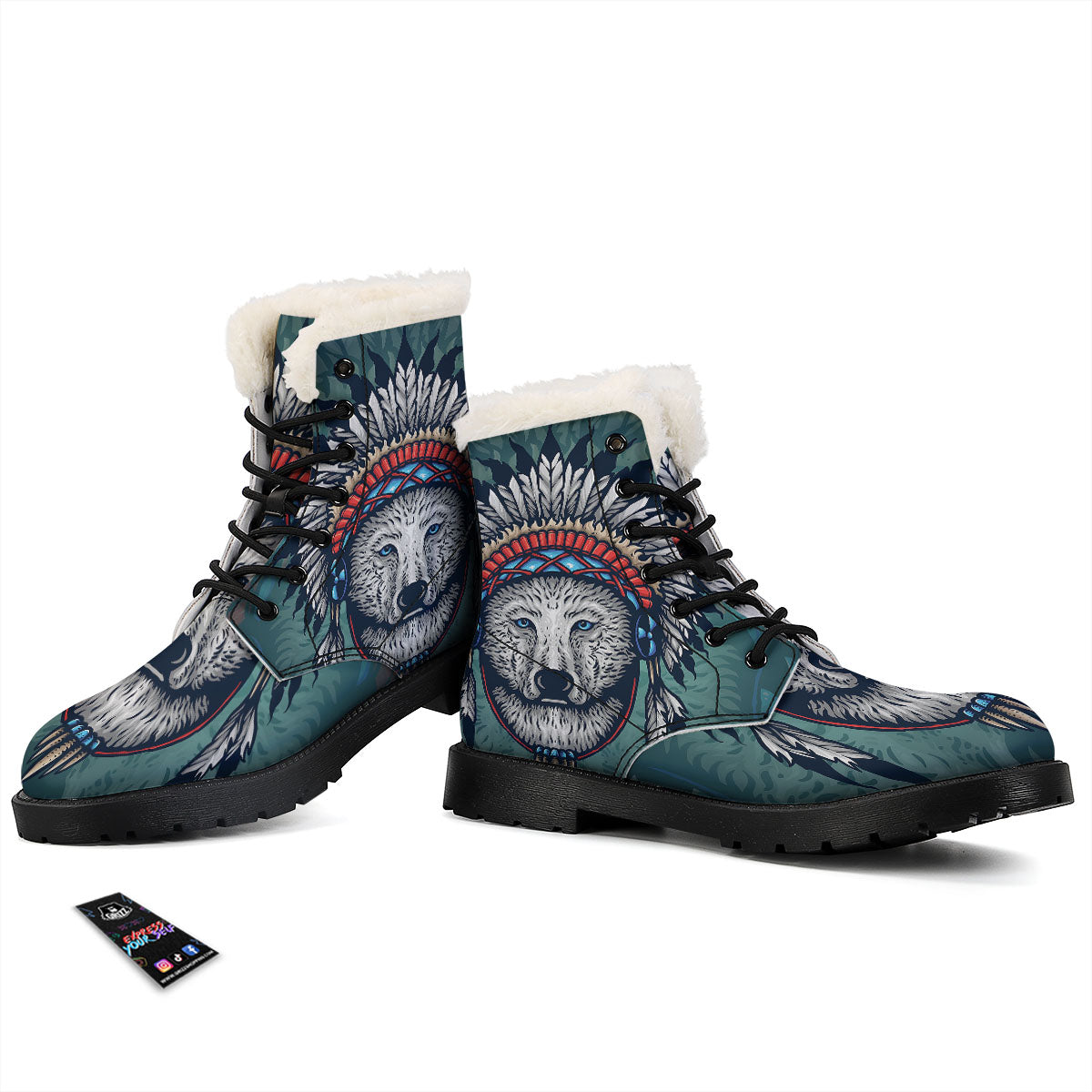 Spirit Animal Native American Wolf Print Winter Boots-grizzshop