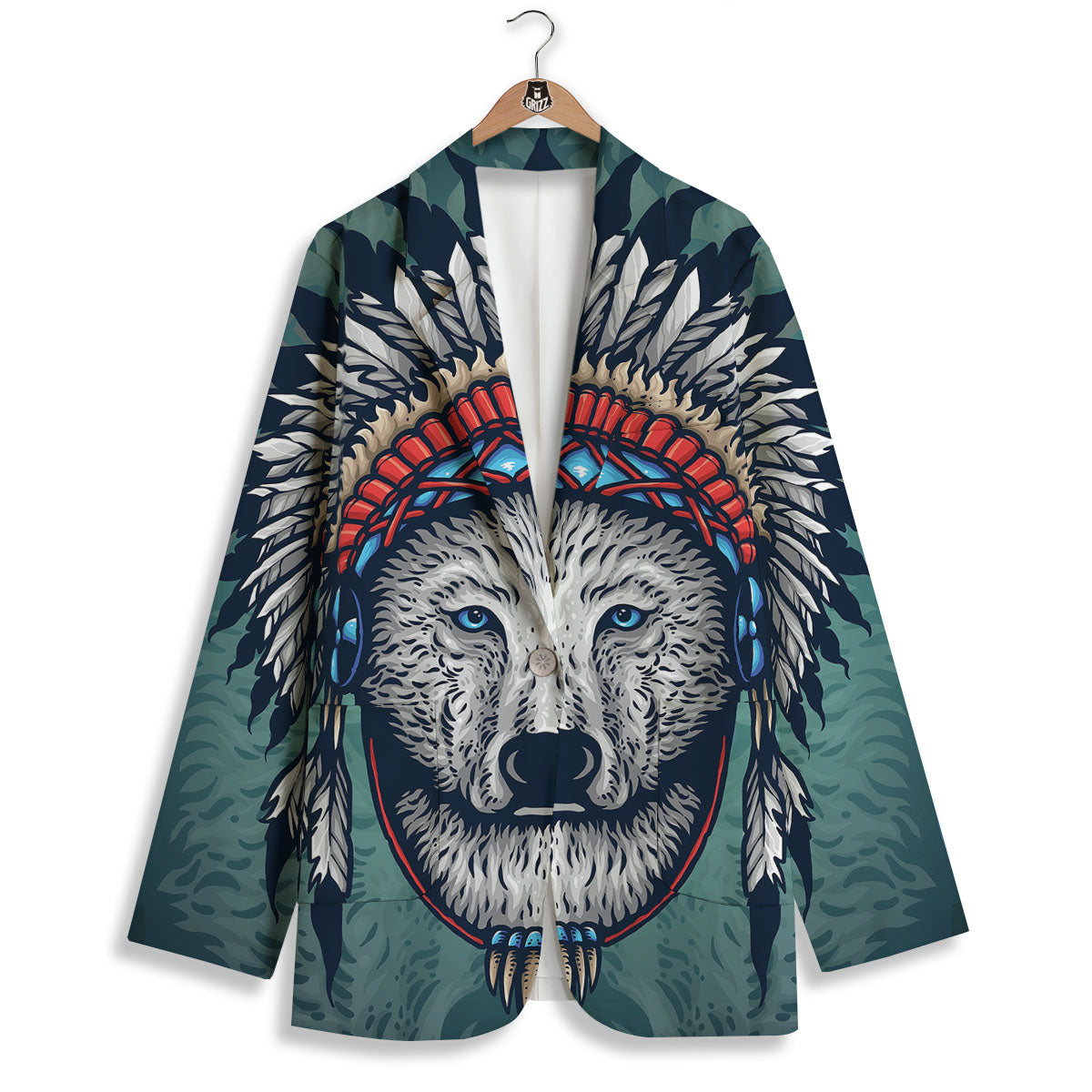 Spirit Animal Native American Wolf Print Women's Blazer-grizzshop