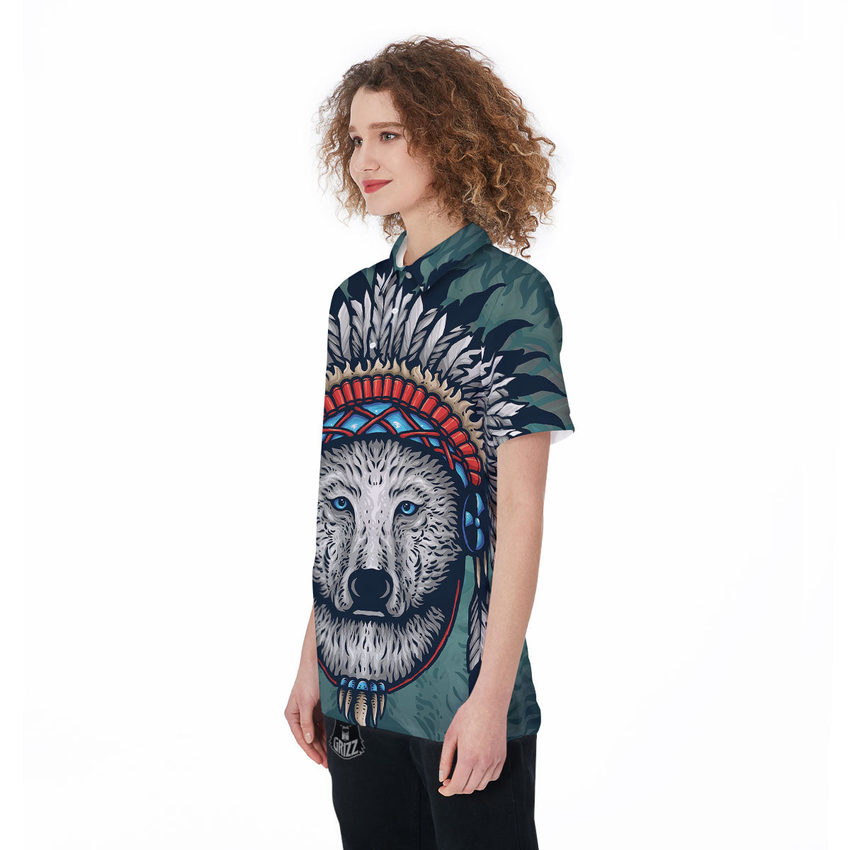 Spirit Animal Native American Wolf Print Women's Golf Shirts-grizzshop