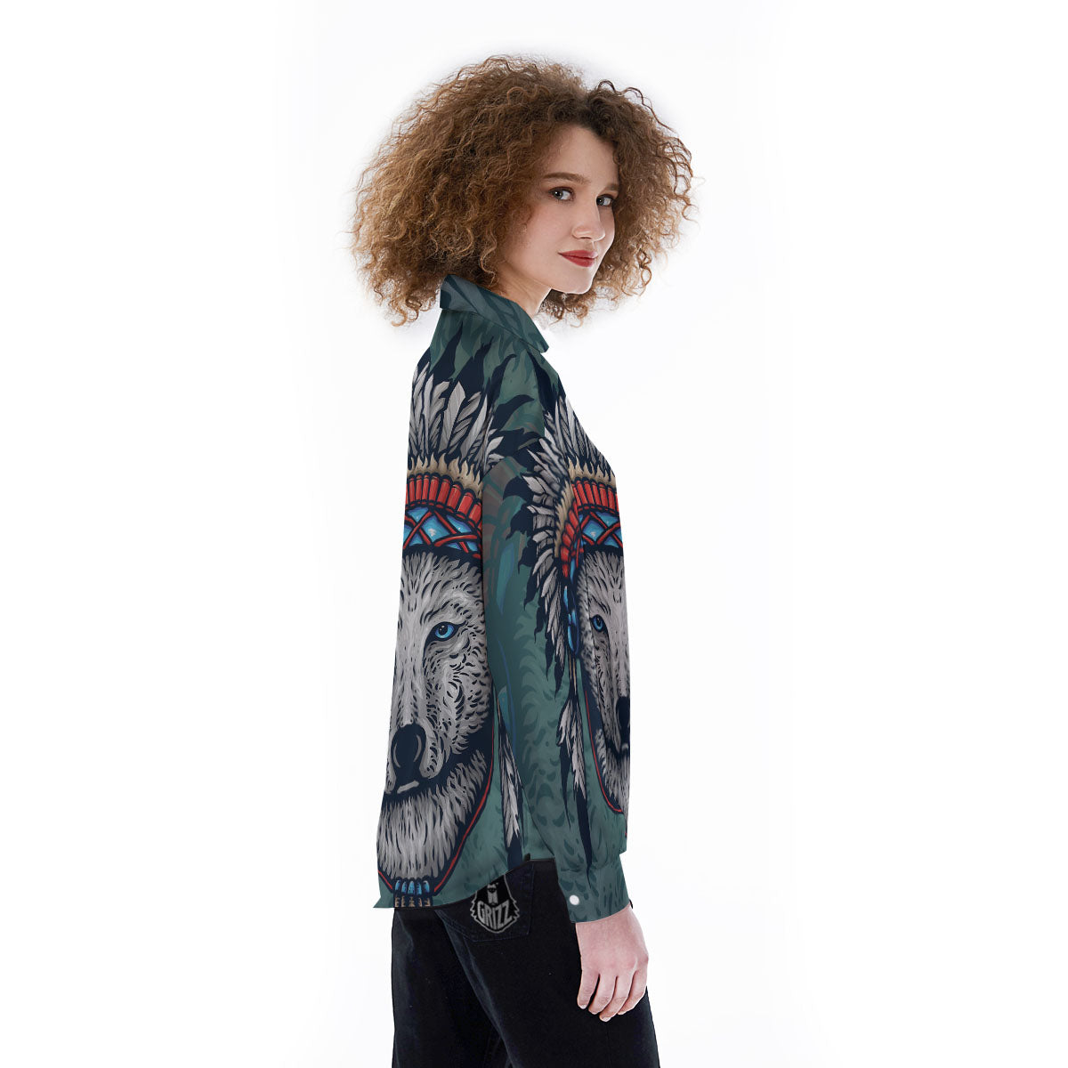 Spirit Animal Native American Wolf Print Women's Long Sleeve Shirts-grizzshop