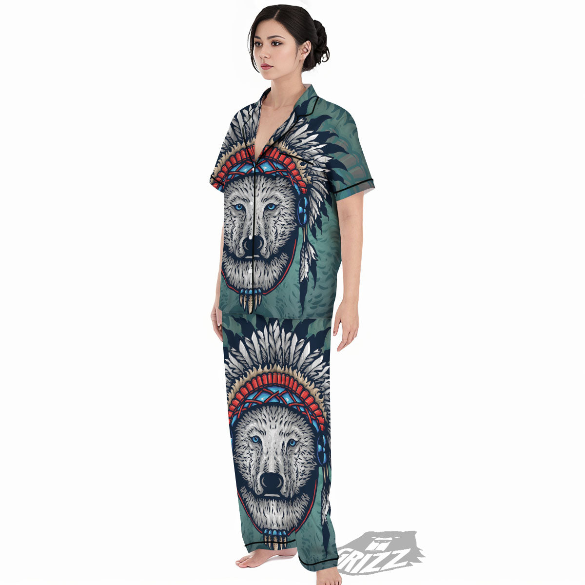 Spirit Animal Native American Wolf Print Women's Pajamas Set-grizzshop