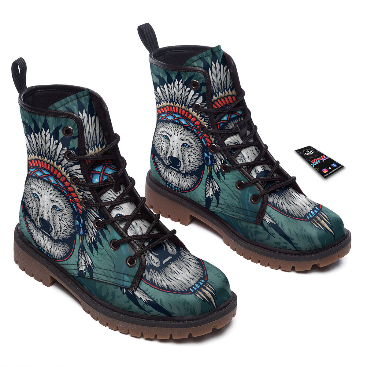 Spirit Animal Native American Wolf Print Work Boots-grizzshop