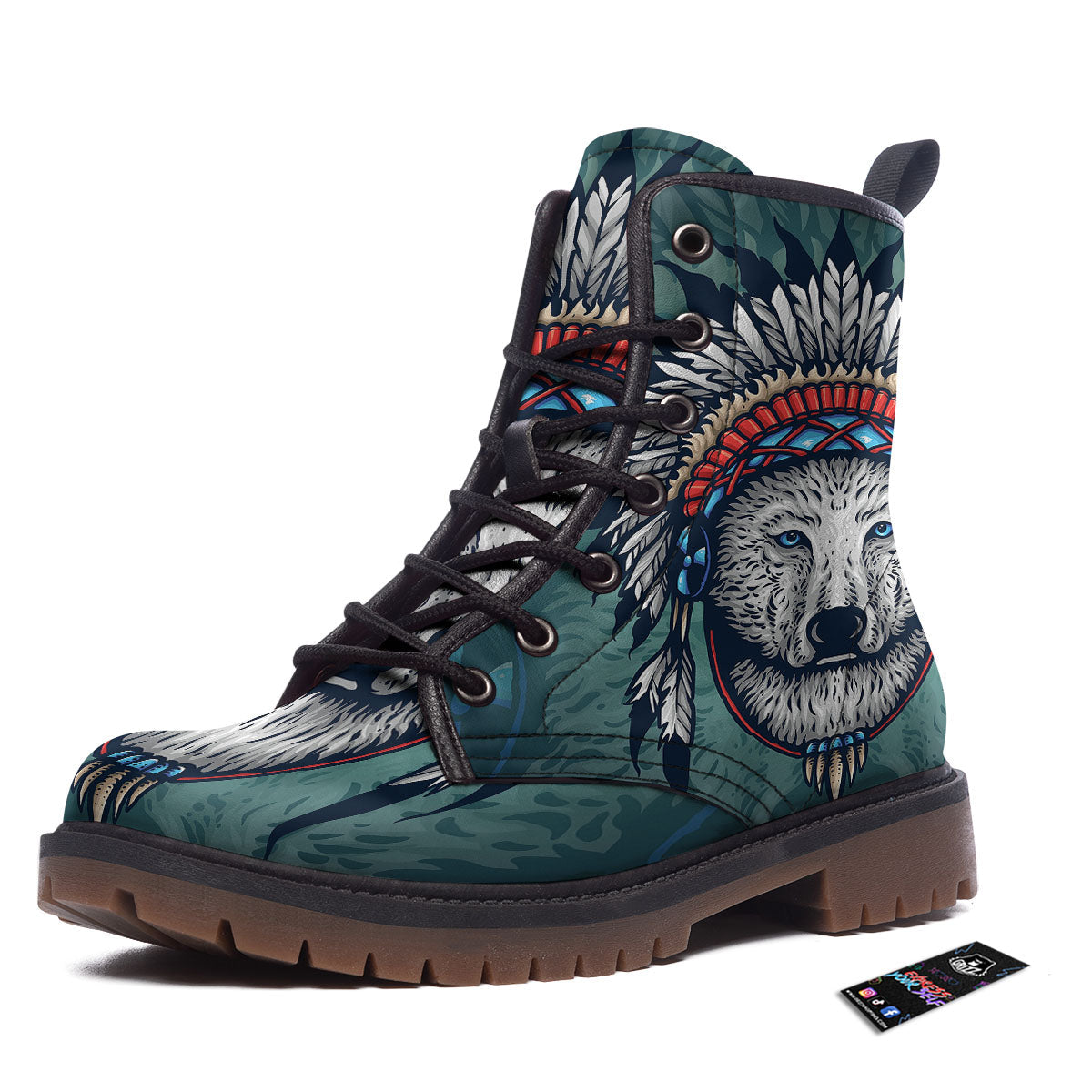 Spirit Animal Native American Wolf Print Work Boots-grizzshop