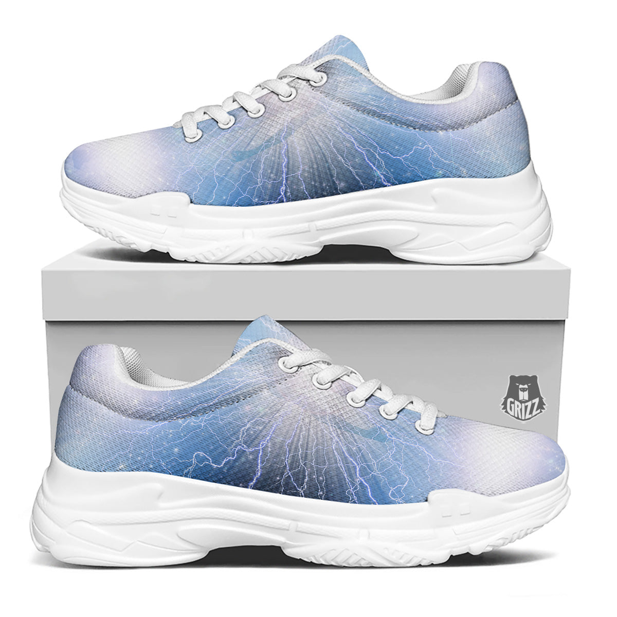 Spirit Blue Abstract Print White Chunky Shoes-grizzshop