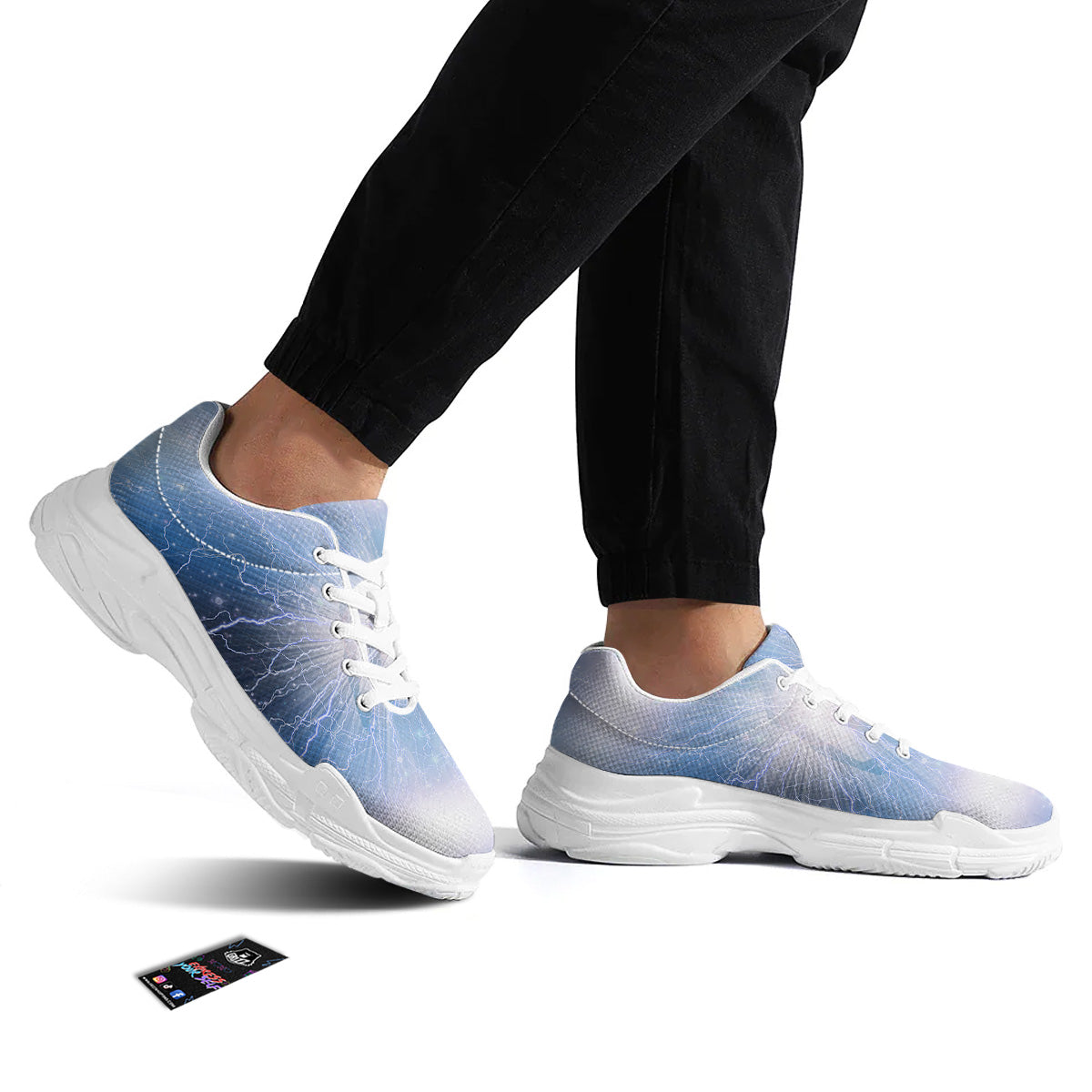 Spirit Blue Abstract Print White Chunky Shoes-grizzshop