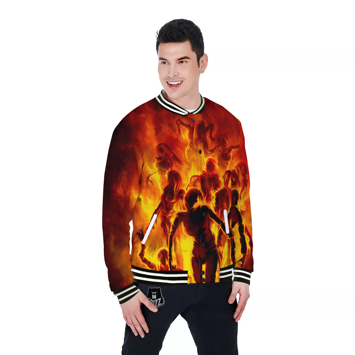 Spirit In Fire Hell Print Baseball Jacket-grizzshop