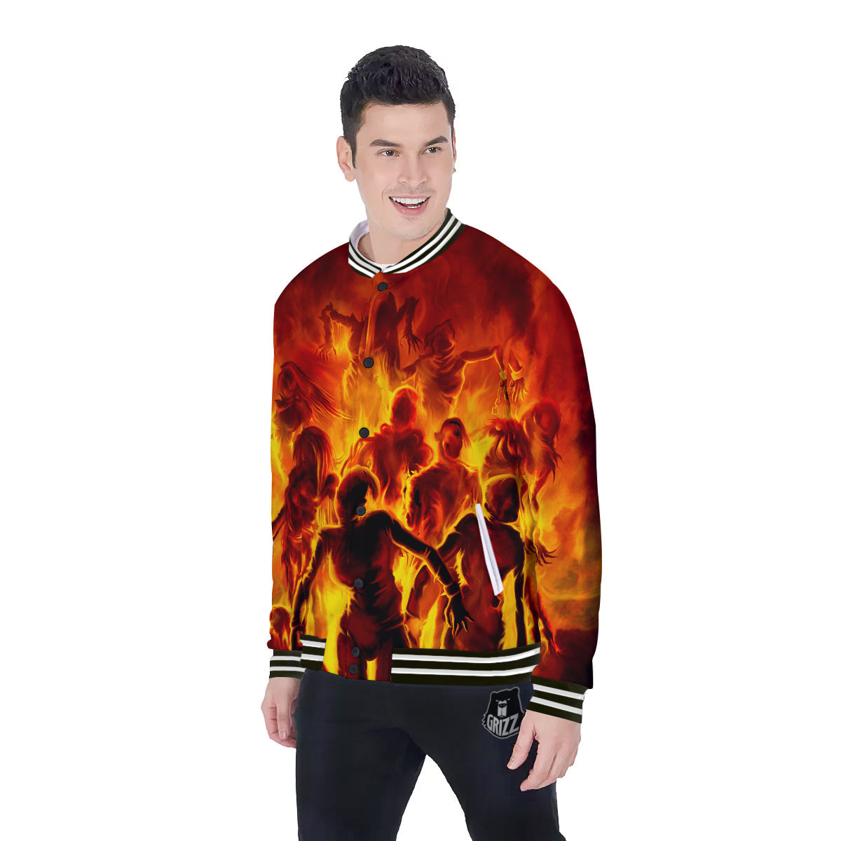 Spirit In Fire Hell Print Baseball Jacket-grizzshop