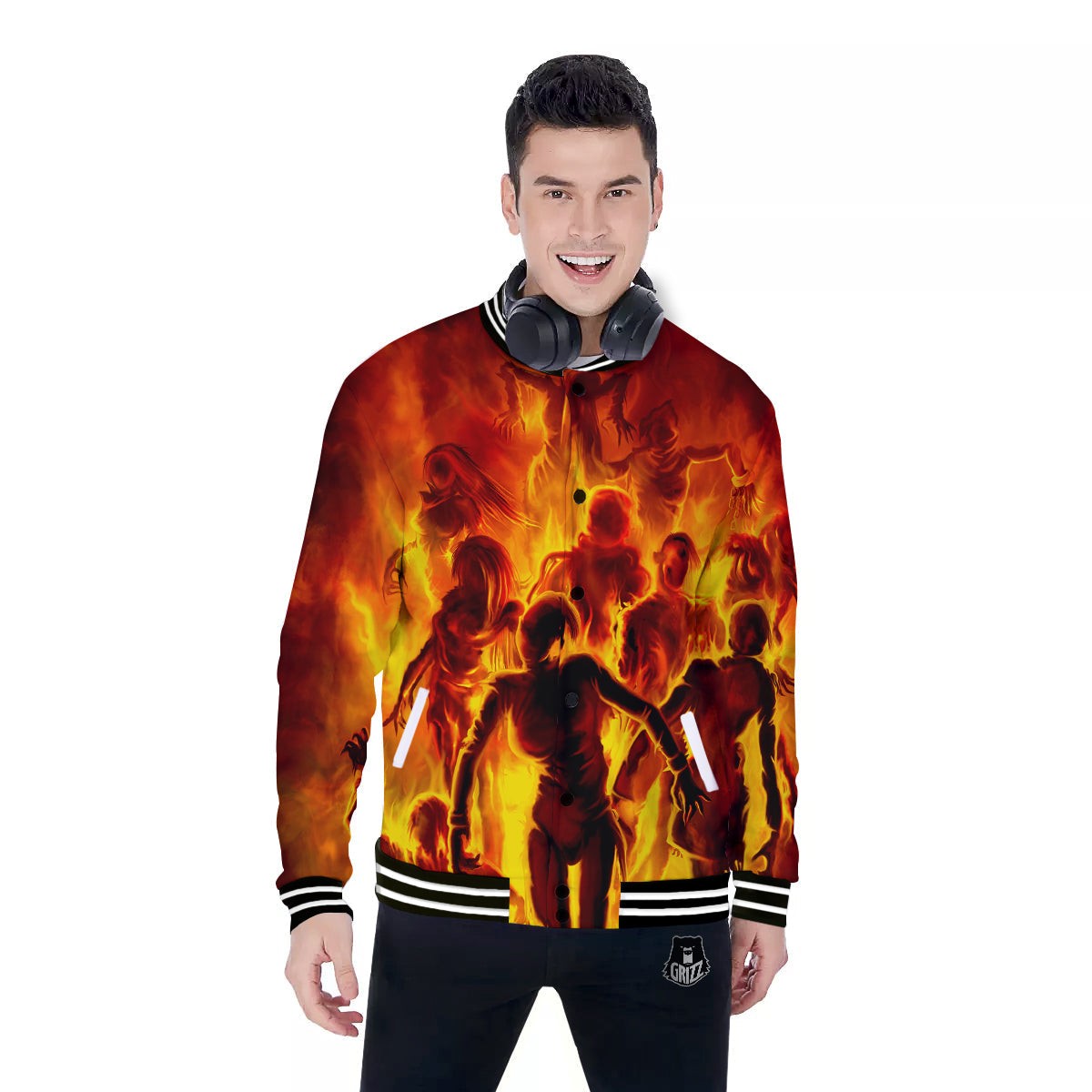 Spirit In Fire Hell Print Baseball Jacket-grizzshop
