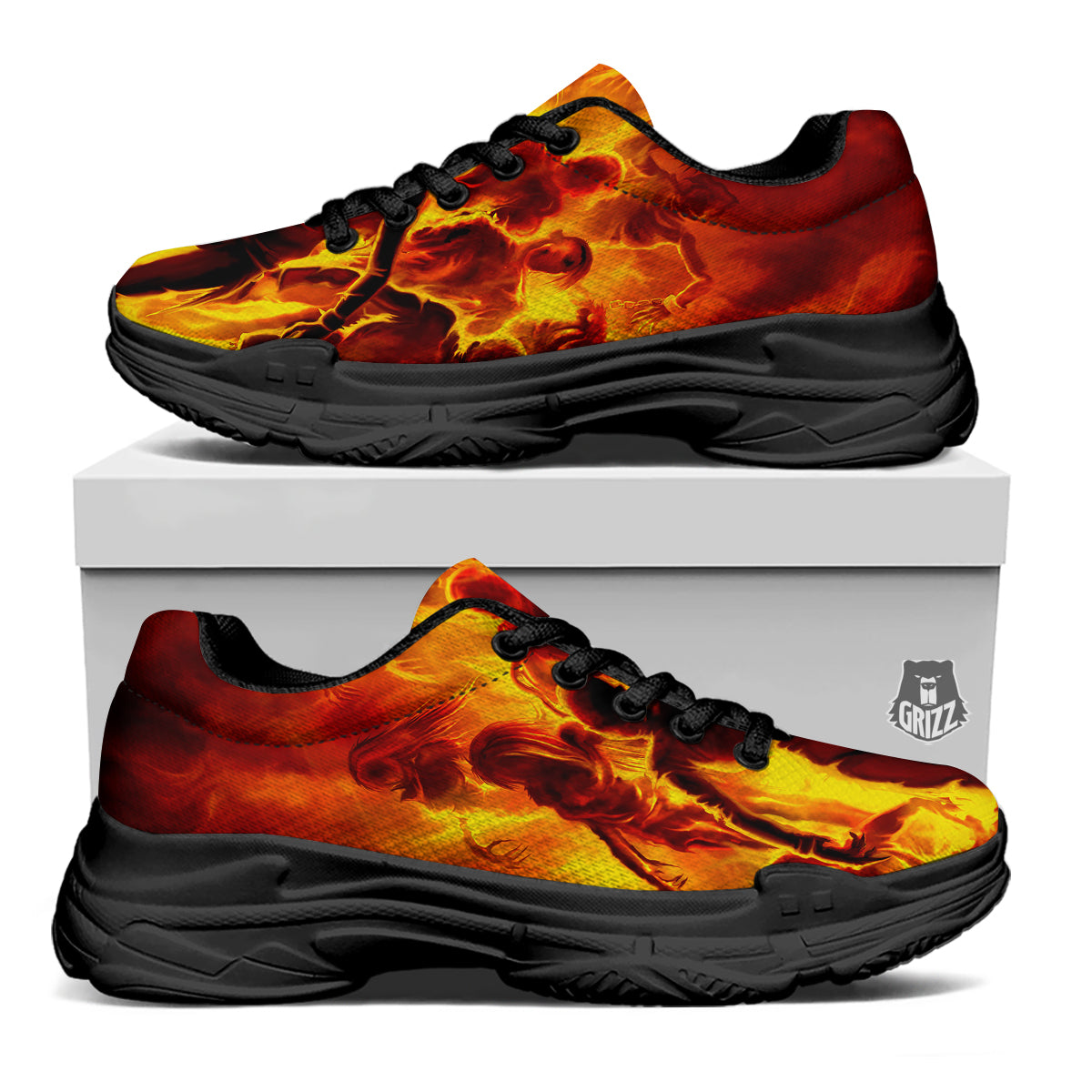 Spirit In Fire Hell Print Black Chunky Shoes-grizzshop