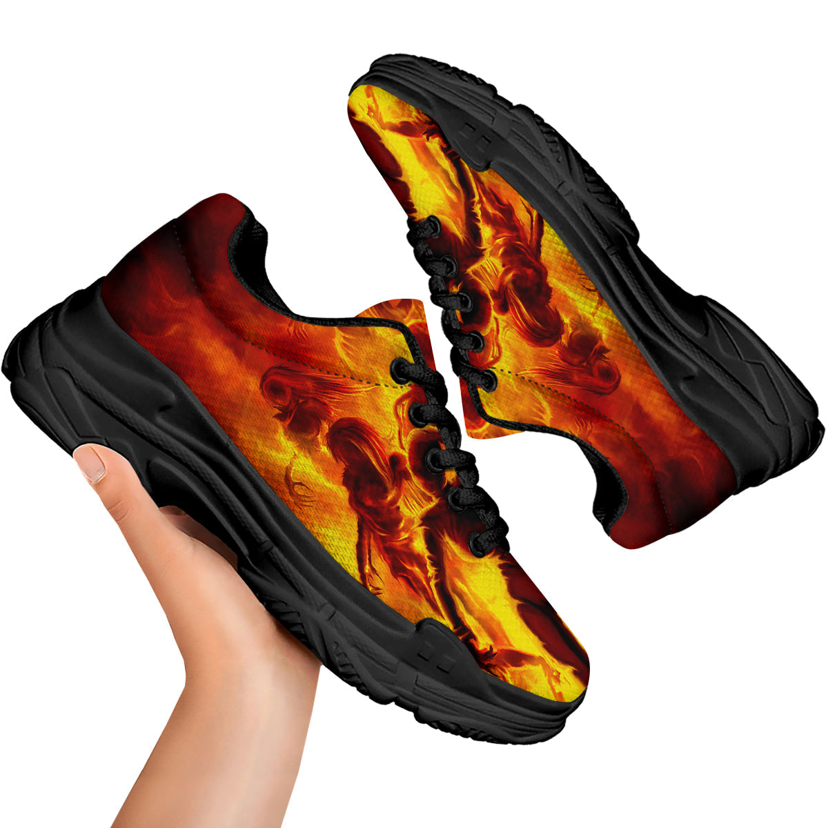 Spirit In Fire Hell Print Black Chunky Shoes-grizzshop