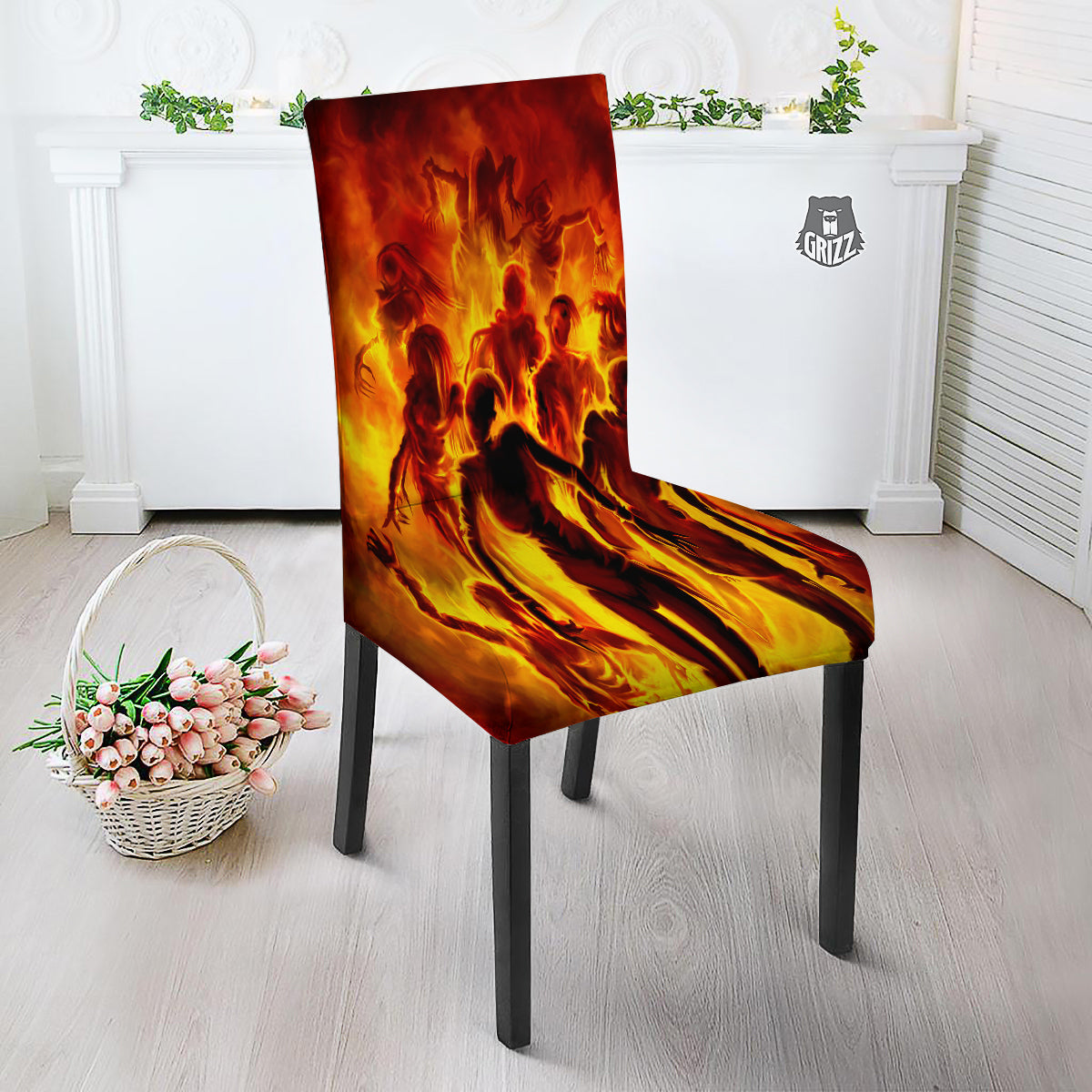 Spirit In Fire Hell Print Dining Chair Slipcover-grizzshop