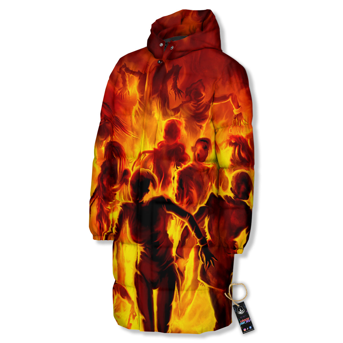 Spirit In Fire Hell Print Long Down Jacket-grizzshop