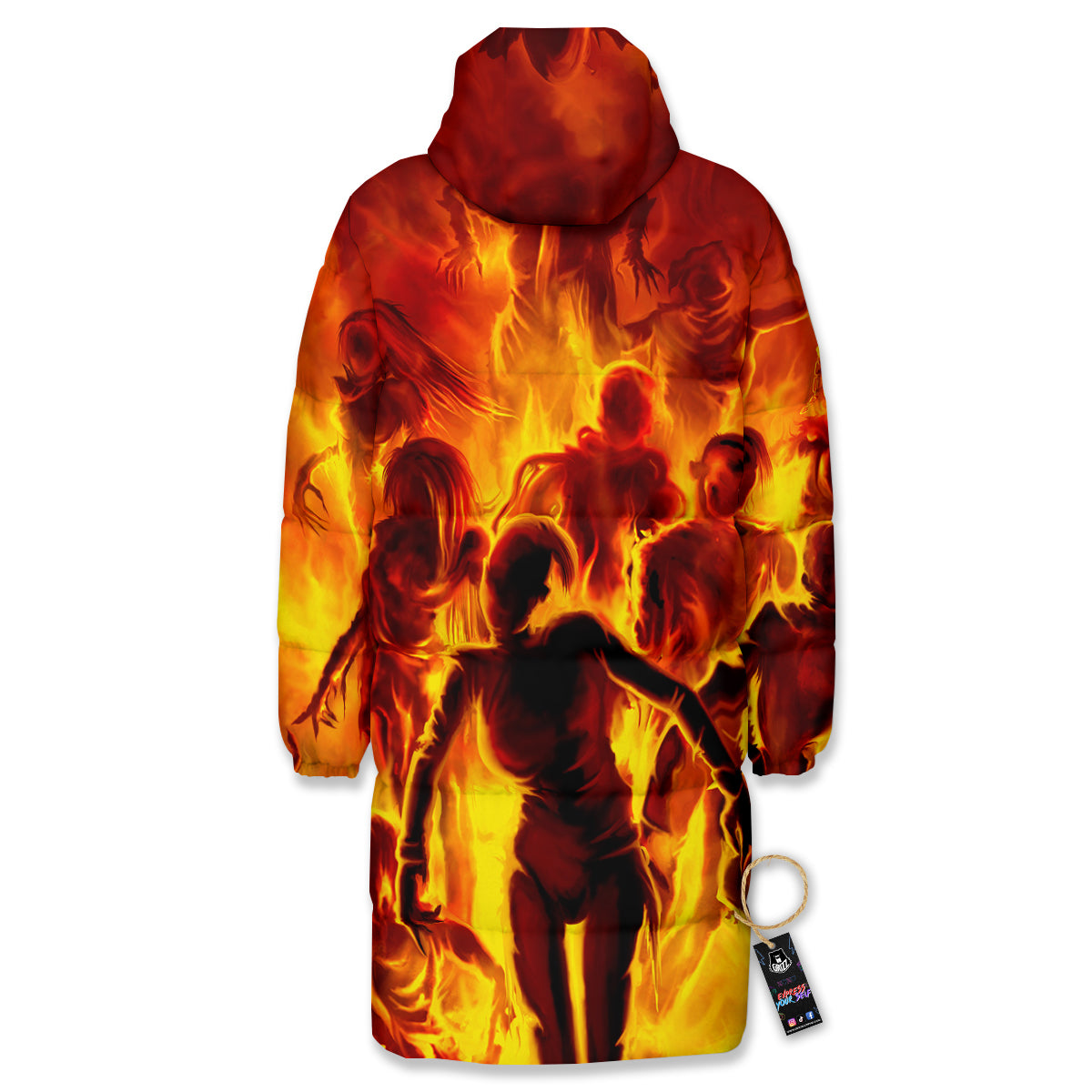 Spirit In Fire Hell Print Long Down Jacket-grizzshop