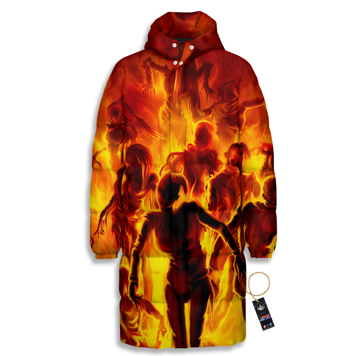 Spirit In Fire Hell Print Long Down Jacket-grizzshop