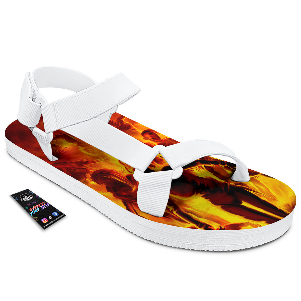 Spirit In Fire Hell Print White Open Toe Sandals-grizzshop