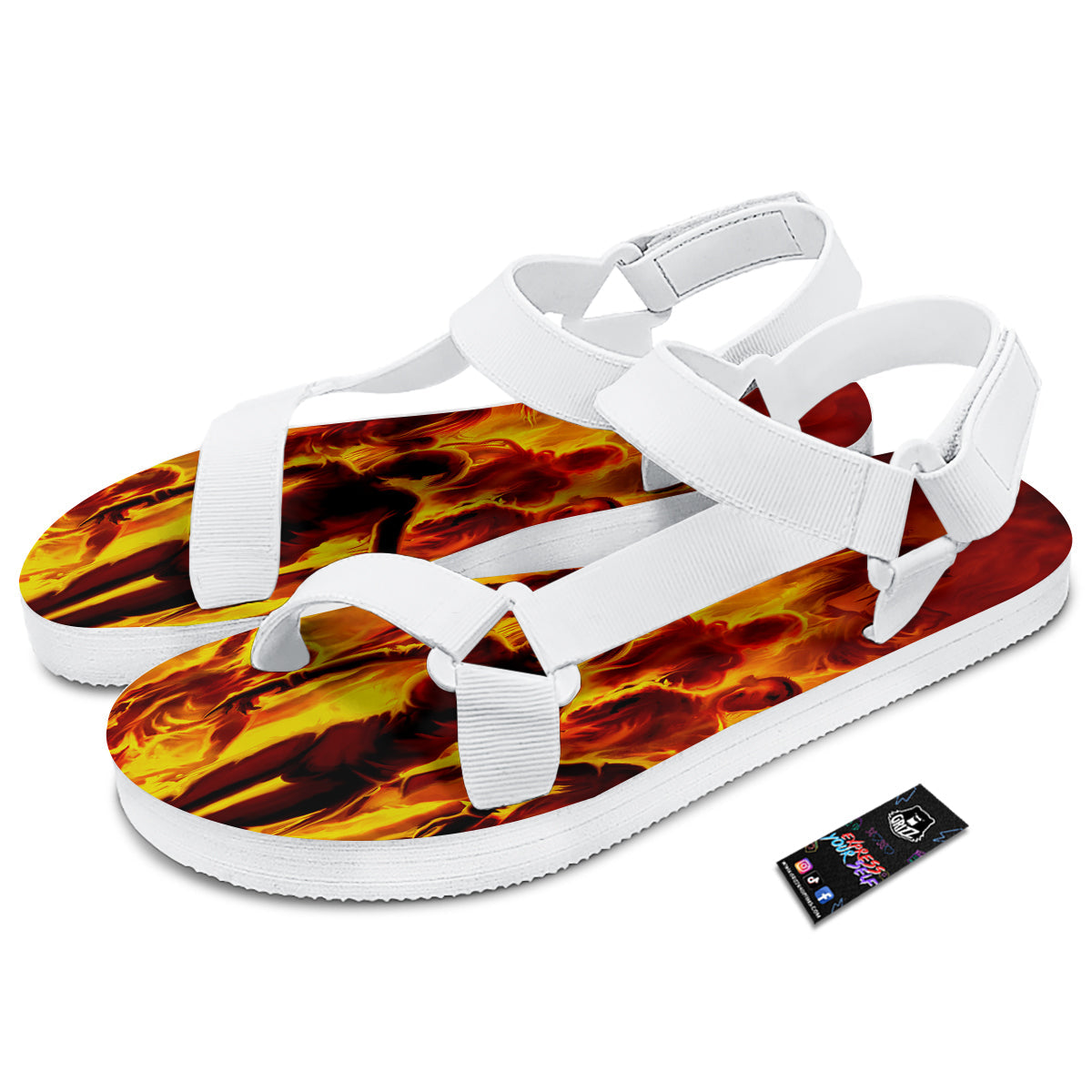 Spirit In Fire Hell Print White Open Toe Sandals-grizzshop