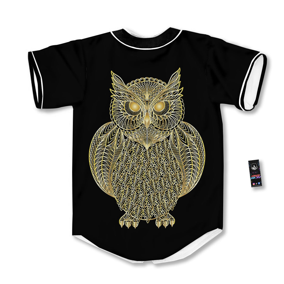 Spirit Owl Gold Print Baseball Jersey-grizzshop