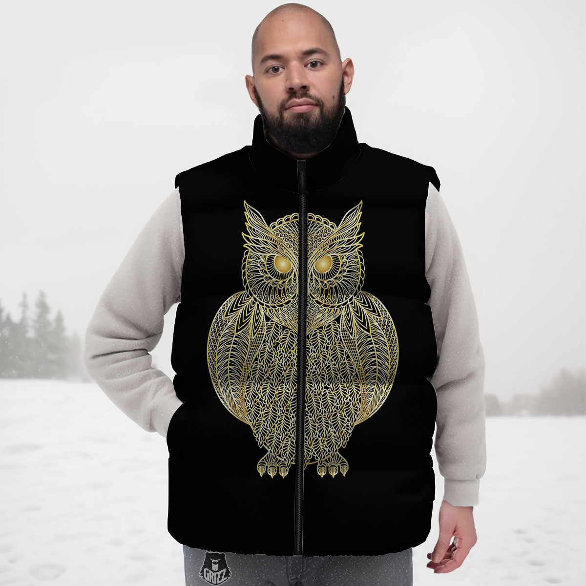 Spirit Owl Gold Print Down Vest