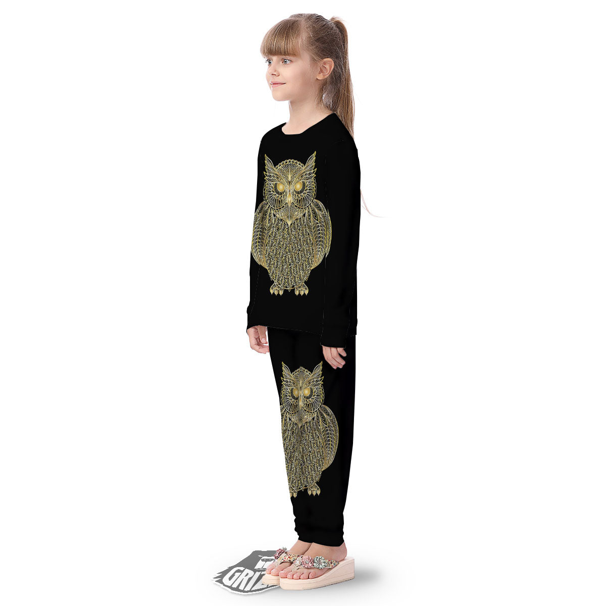 Spirit Owl Gold Print Kid's Pajamas-grizzshop
