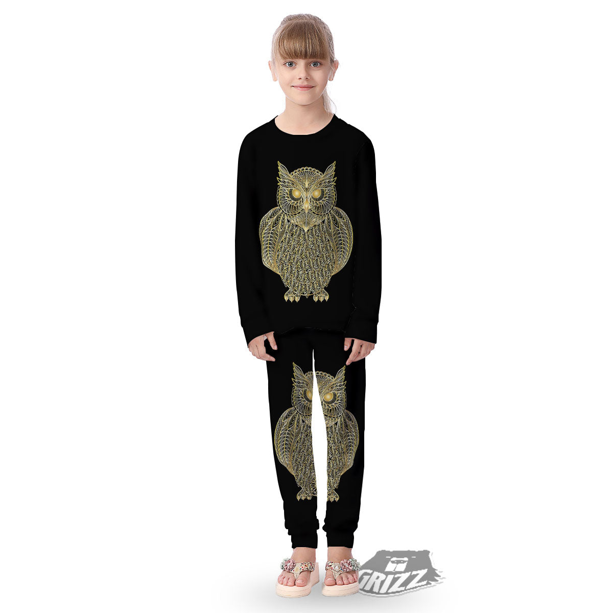 Spirit Owl Gold Print Kid's Pajamas-grizzshop
