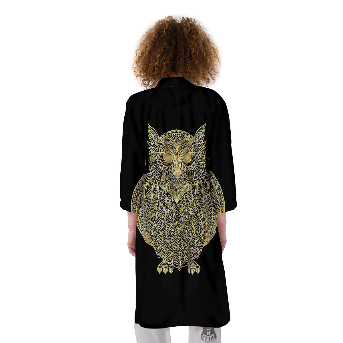 Spirit Owl Gold Print Kimono-grizzshop