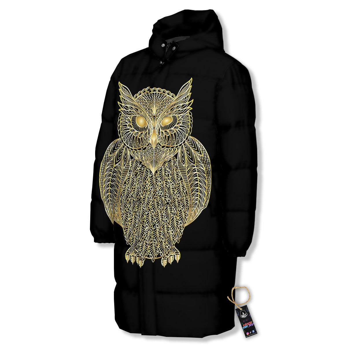 Spirit Owl Gold Print Long Down Jacket-grizzshop