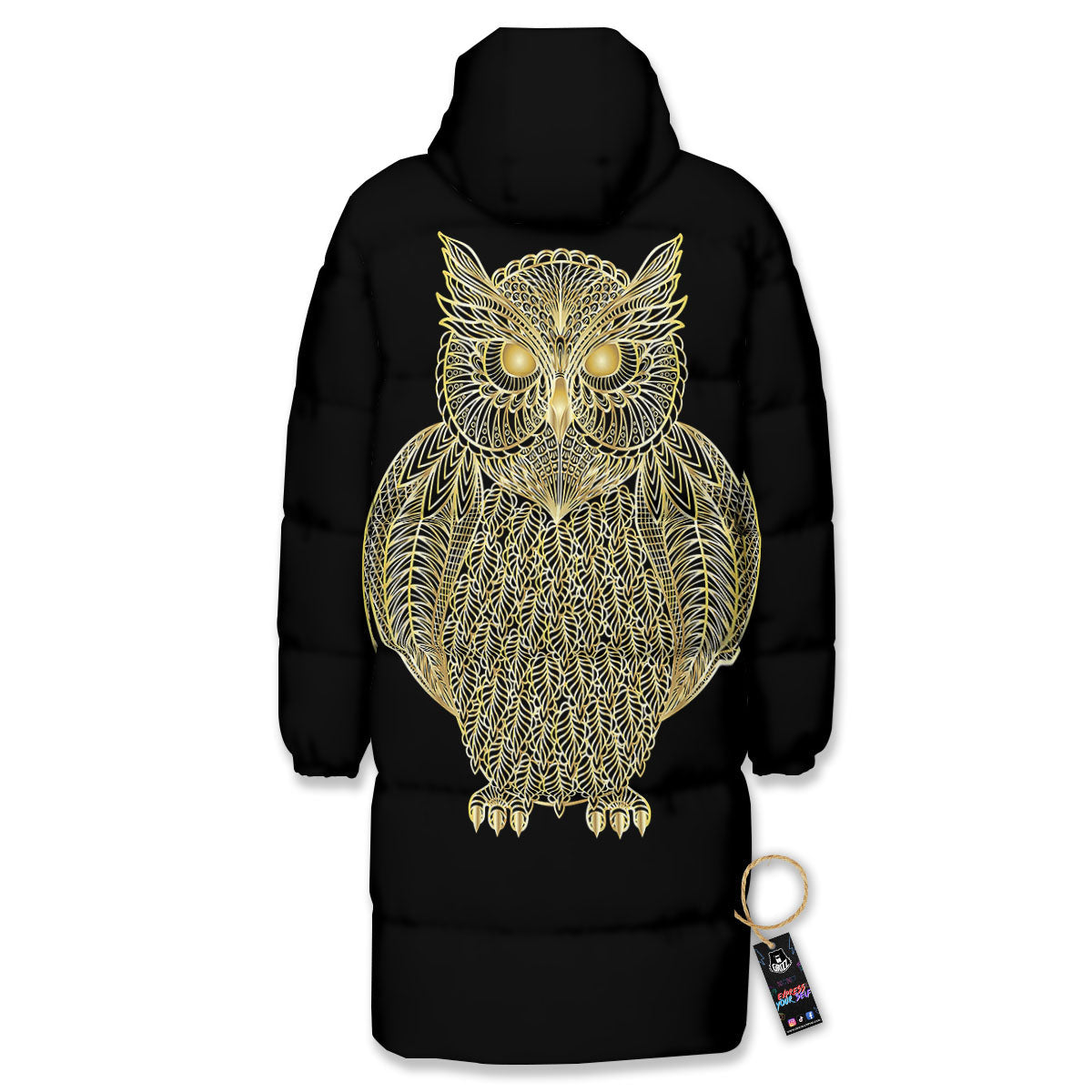 Spirit Owl Gold Print Long Down Jacket-grizzshop