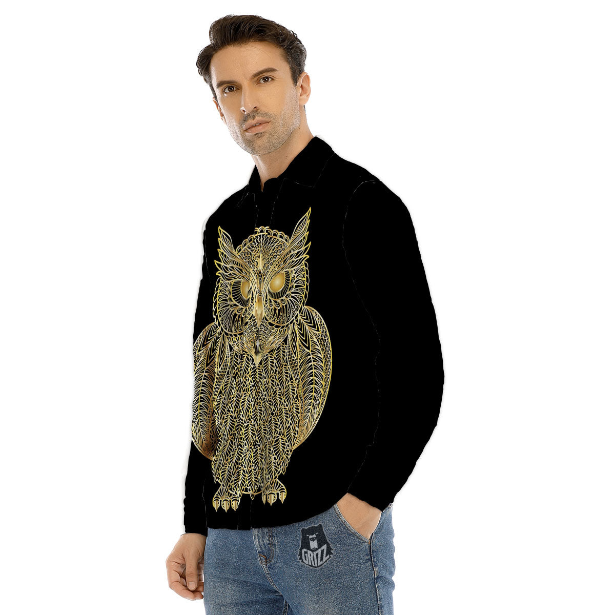 Spirit Owl Gold Print Men's Dress Shirts-grizzshop