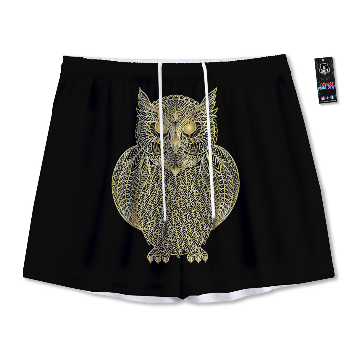 Spirit Owl Gold Print Mesh Shorts