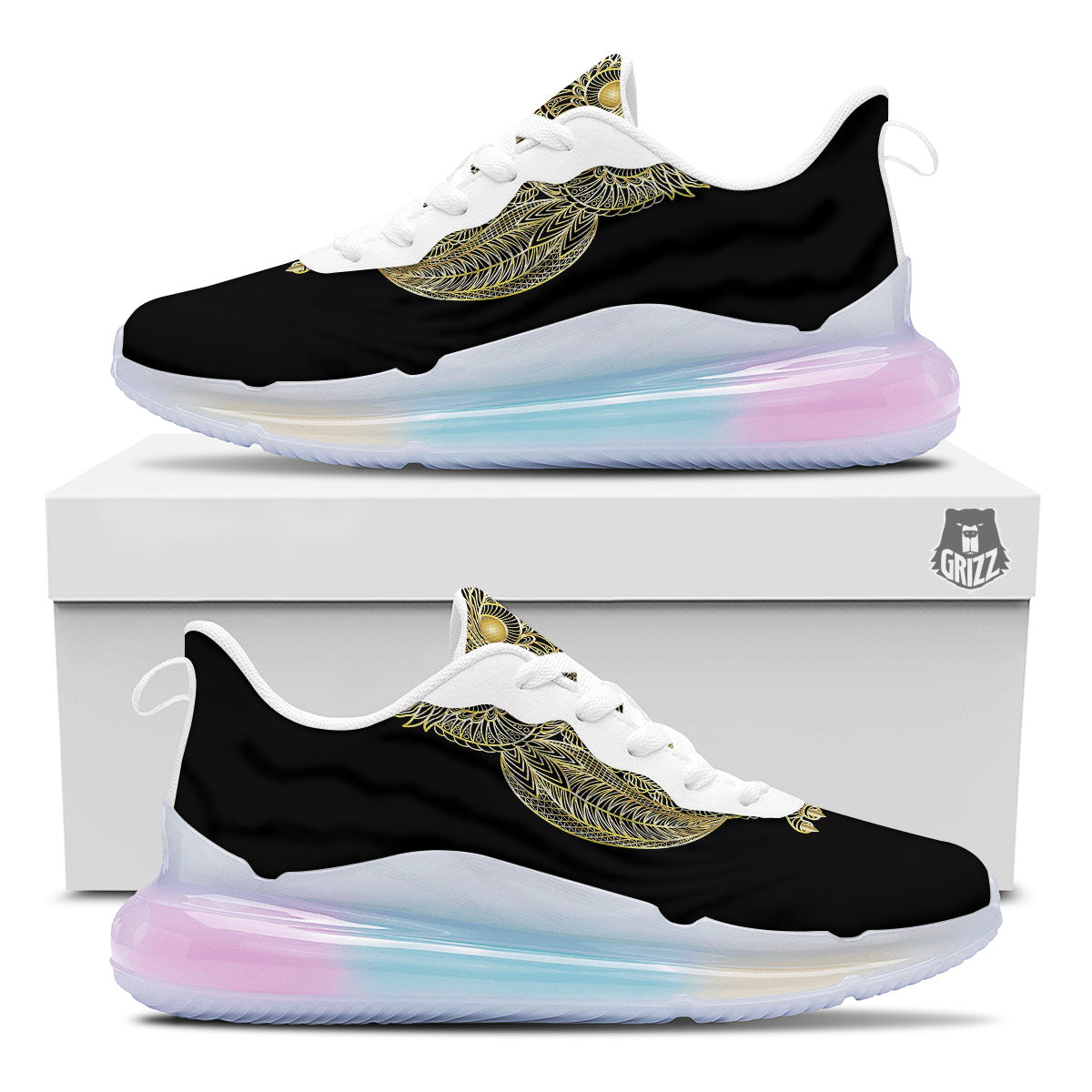 Spirit Owl Gold Print Running Sneakers-grizzshop