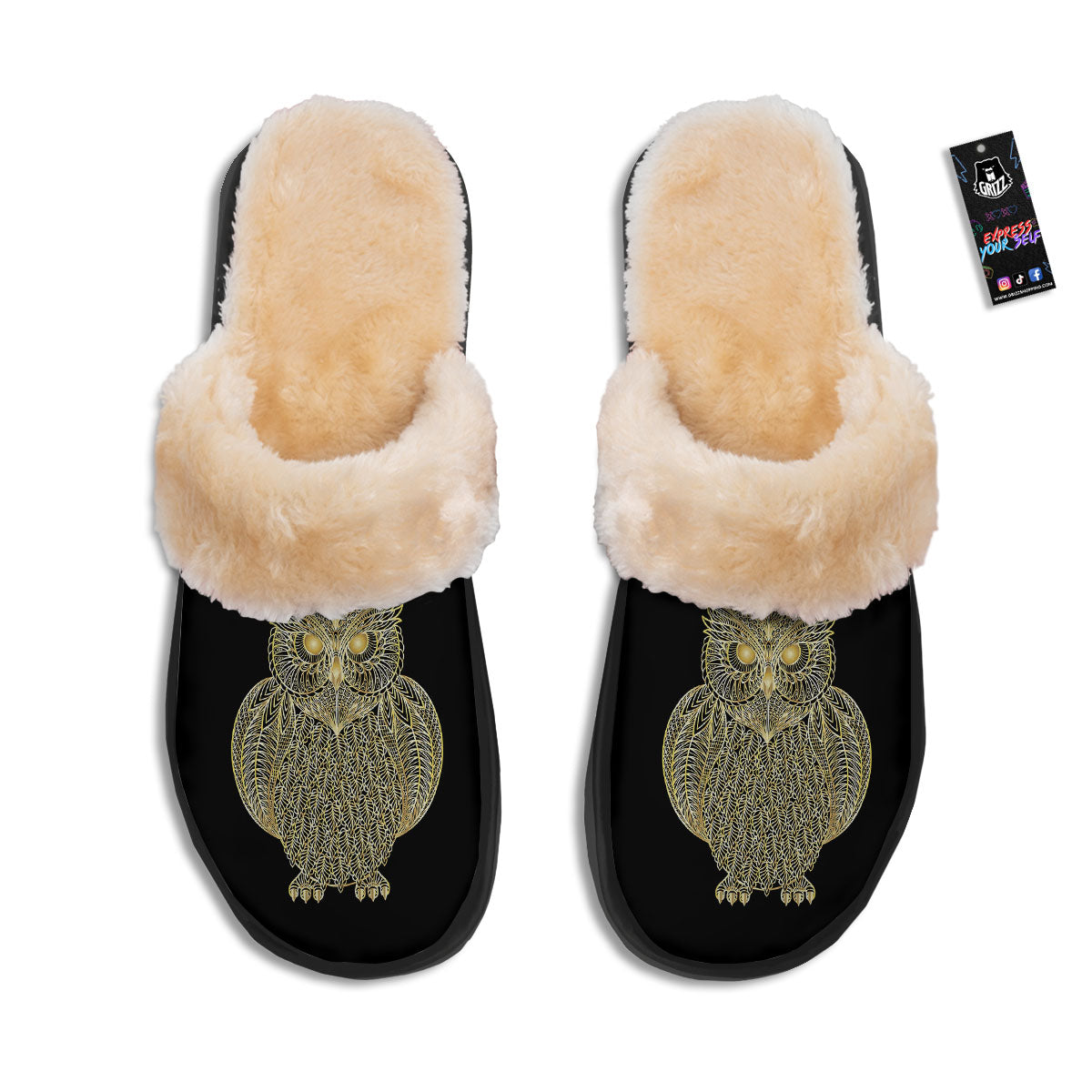 Spirit Owl Gold Print Slippers-grizzshop