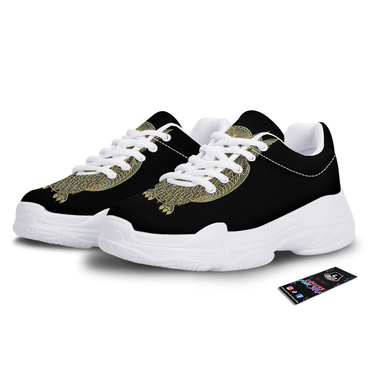 Spirit Owl Gold Print White Chunky Shoes-grizzshop