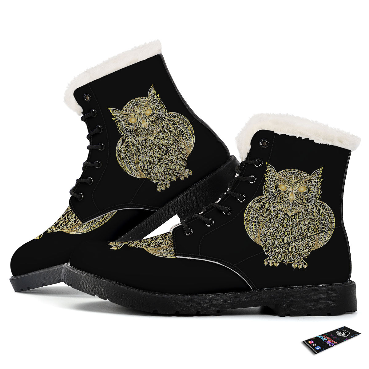 Spirit Owl Gold Print Winter Boots-grizzshop