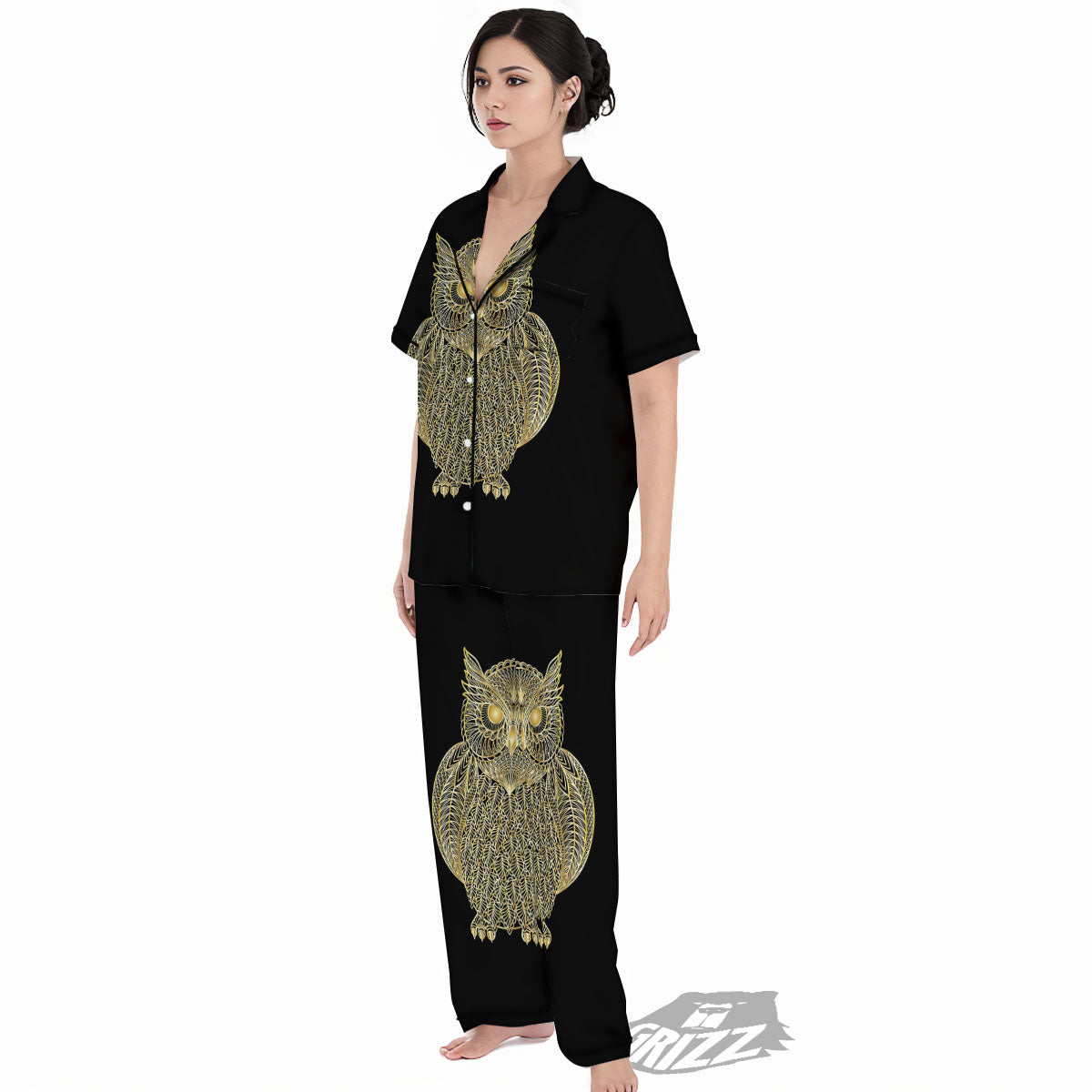 Spirit Owl Gold Print Women's Pajamas Set-grizzshop
