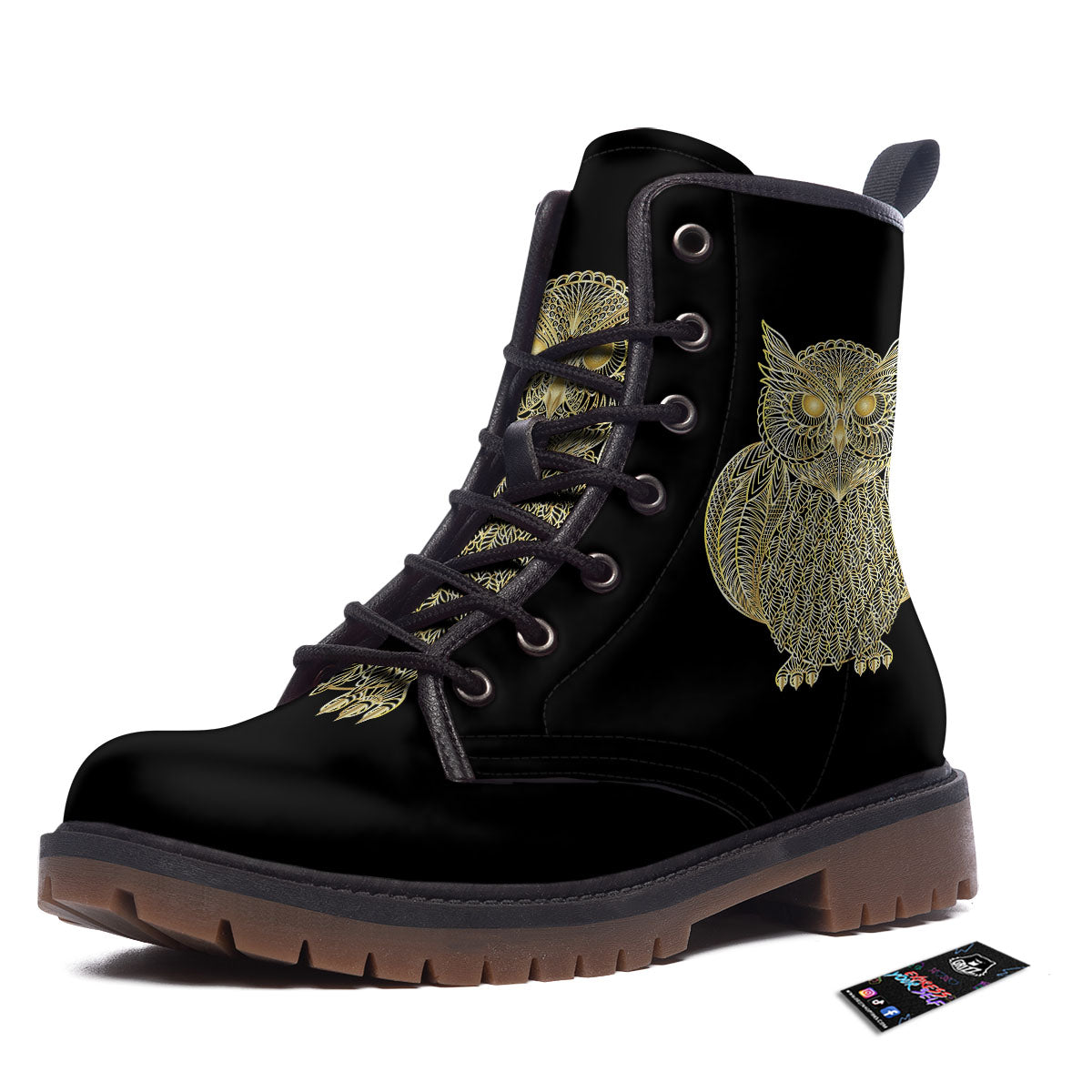 Spirit Owl Gold Print Work Boots-grizzshop