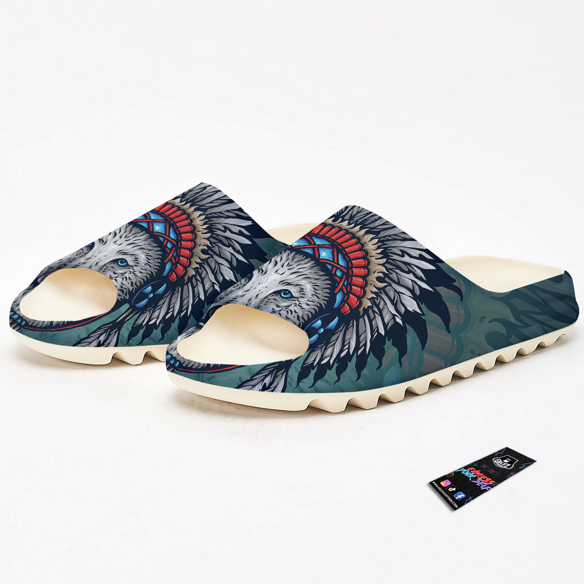 Spirit Animal Native American Wolf Print Sandals-grizzshop