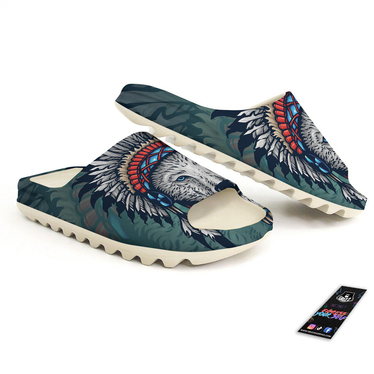 Spirit Animal Native American Wolf Print Sandals-grizzshop