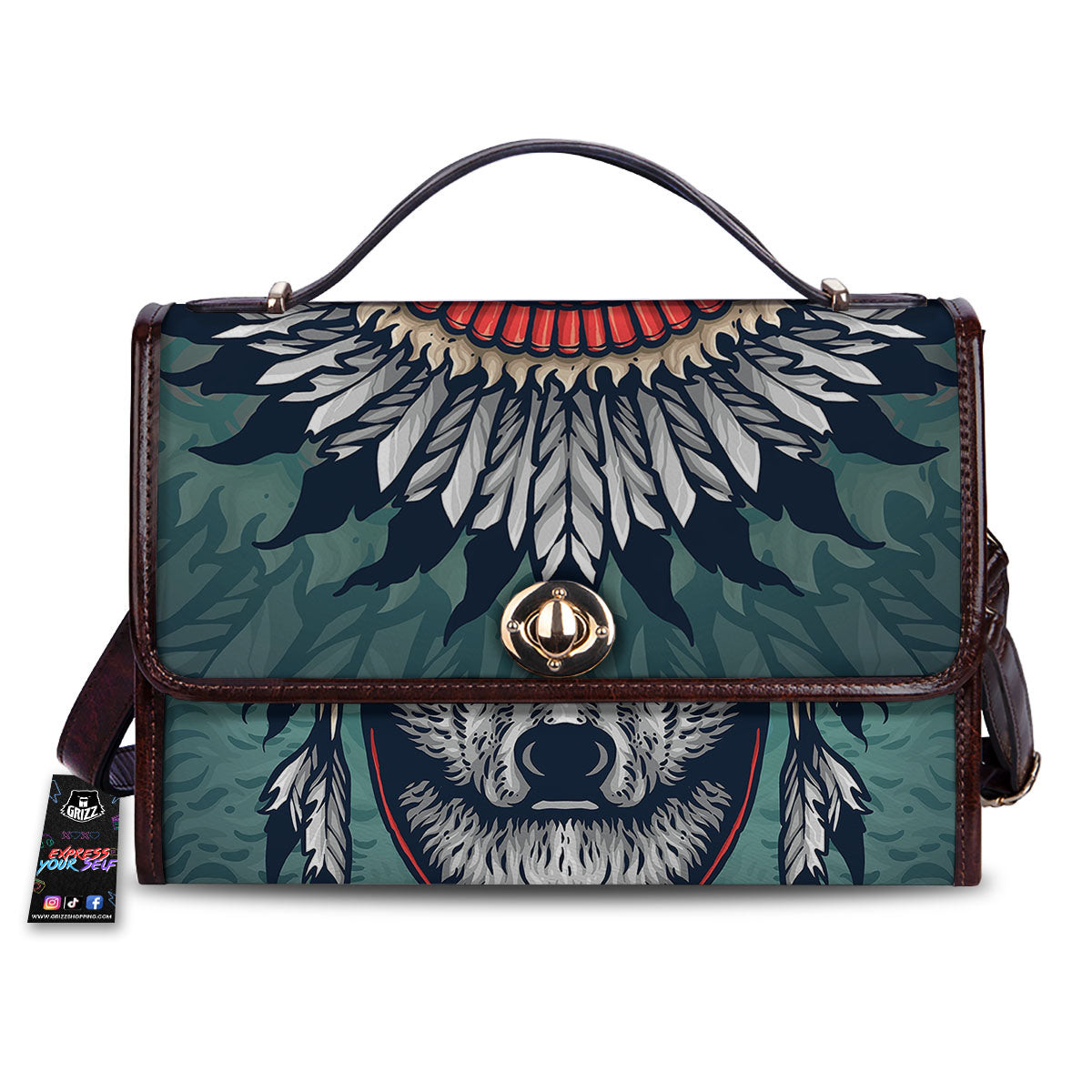 Spirit Animal Native American Wolf Print Women's Satchel Bag