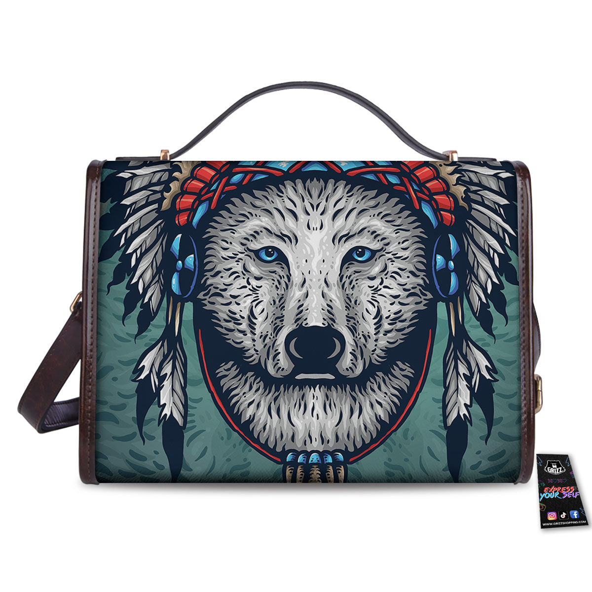 Spirit Animal Native American Wolf Print Women's Satchel Bag