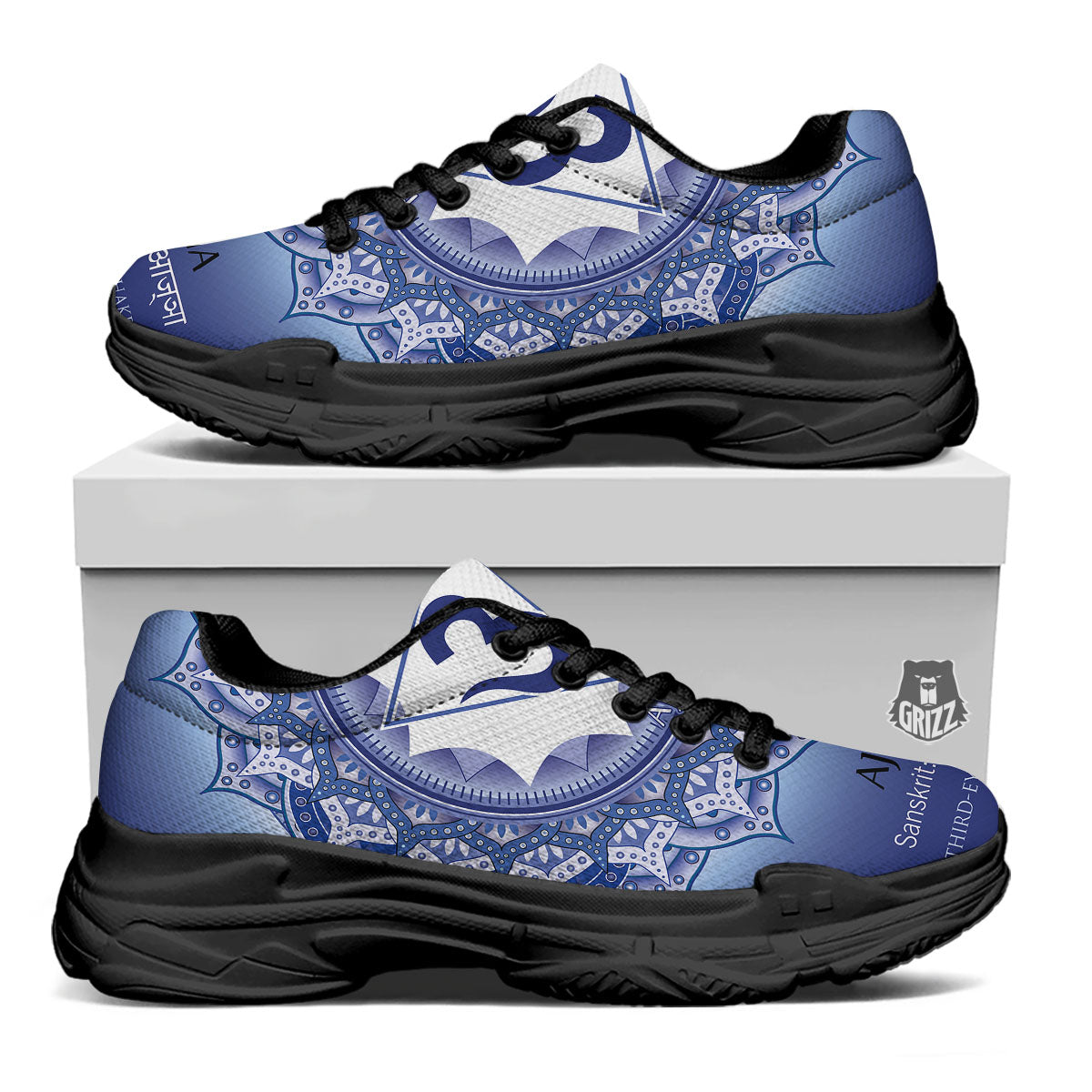 Spiritual Ajna Chakra Print Black Chunky Shoes-grizzshop