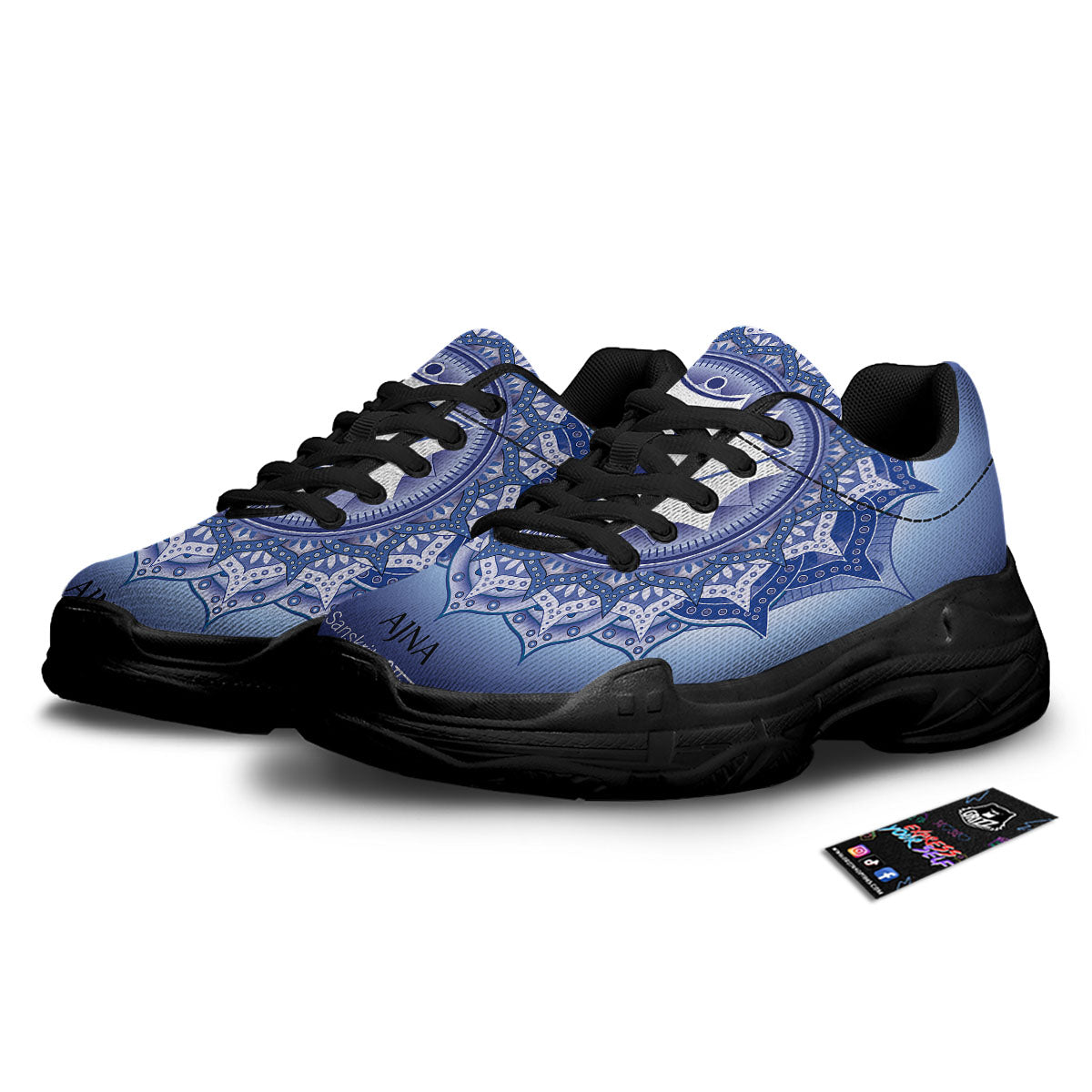 Spiritual Ajna Chakra Print Black Chunky Shoes-grizzshop