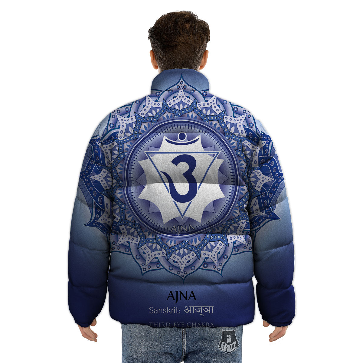 Spiritual Ajna Chakra Print Puffer Jacket-grizzshop