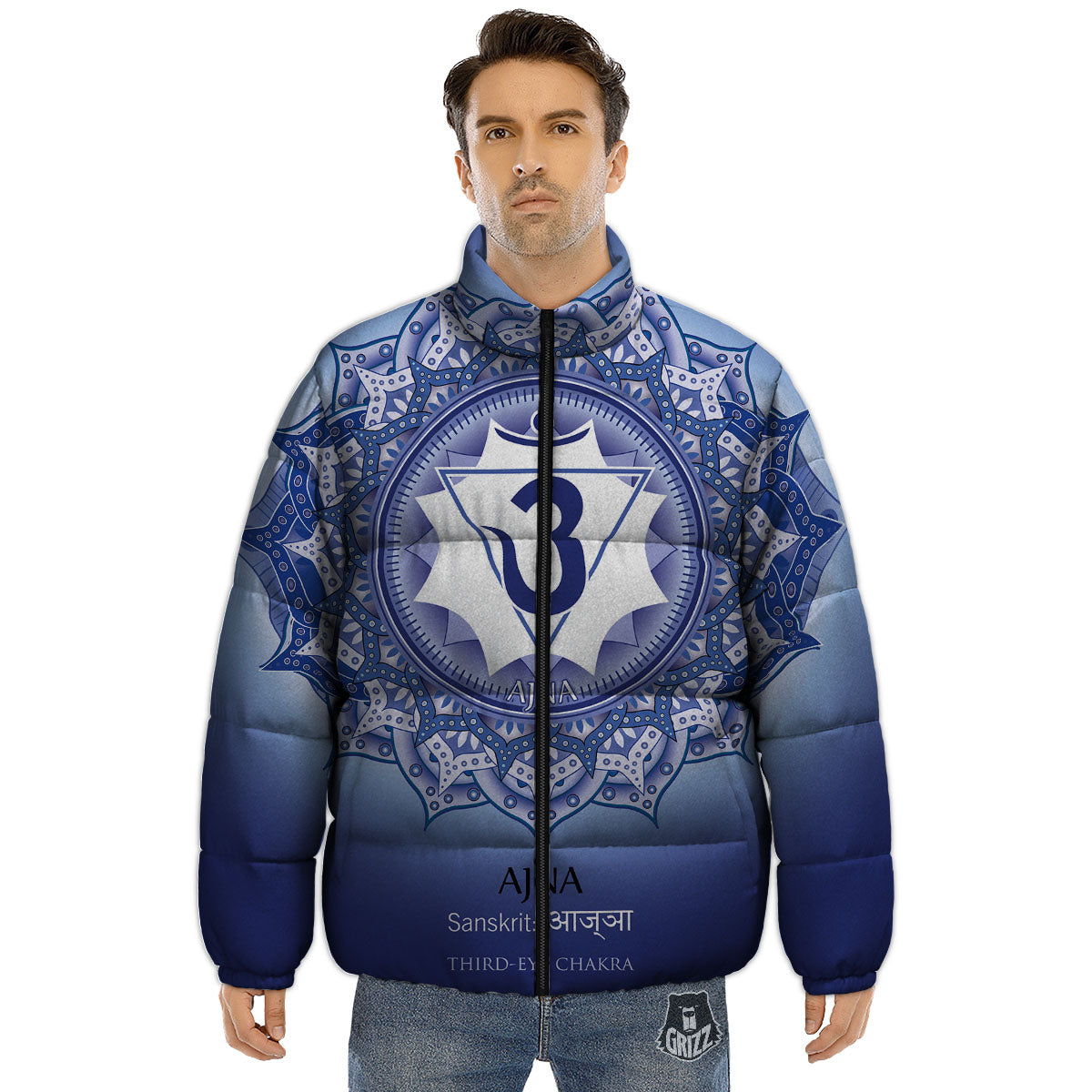 Spiritual Ajna Chakra Print Puffer Jacket-grizzshop