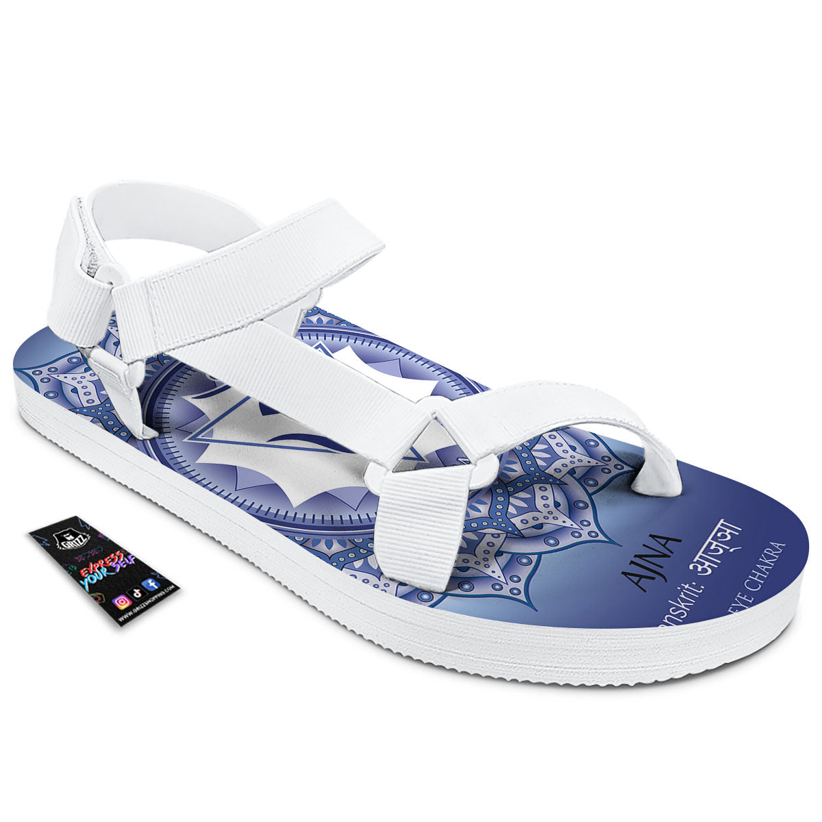 Spiritual Ajna Chakra Print White Open Toe Sandals-grizzshop