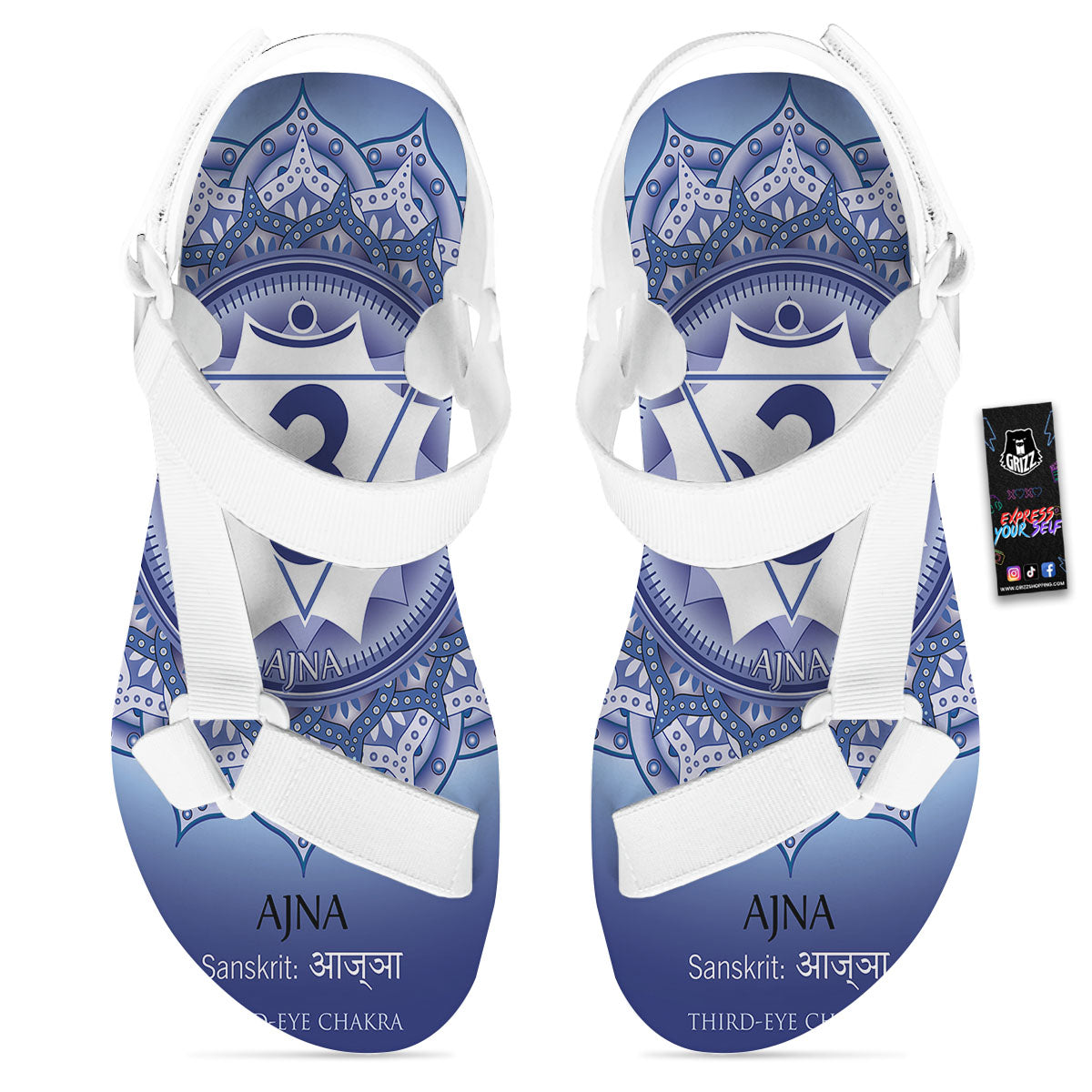 Spiritual Ajna Chakra Print White Open Toe Sandals-grizzshop