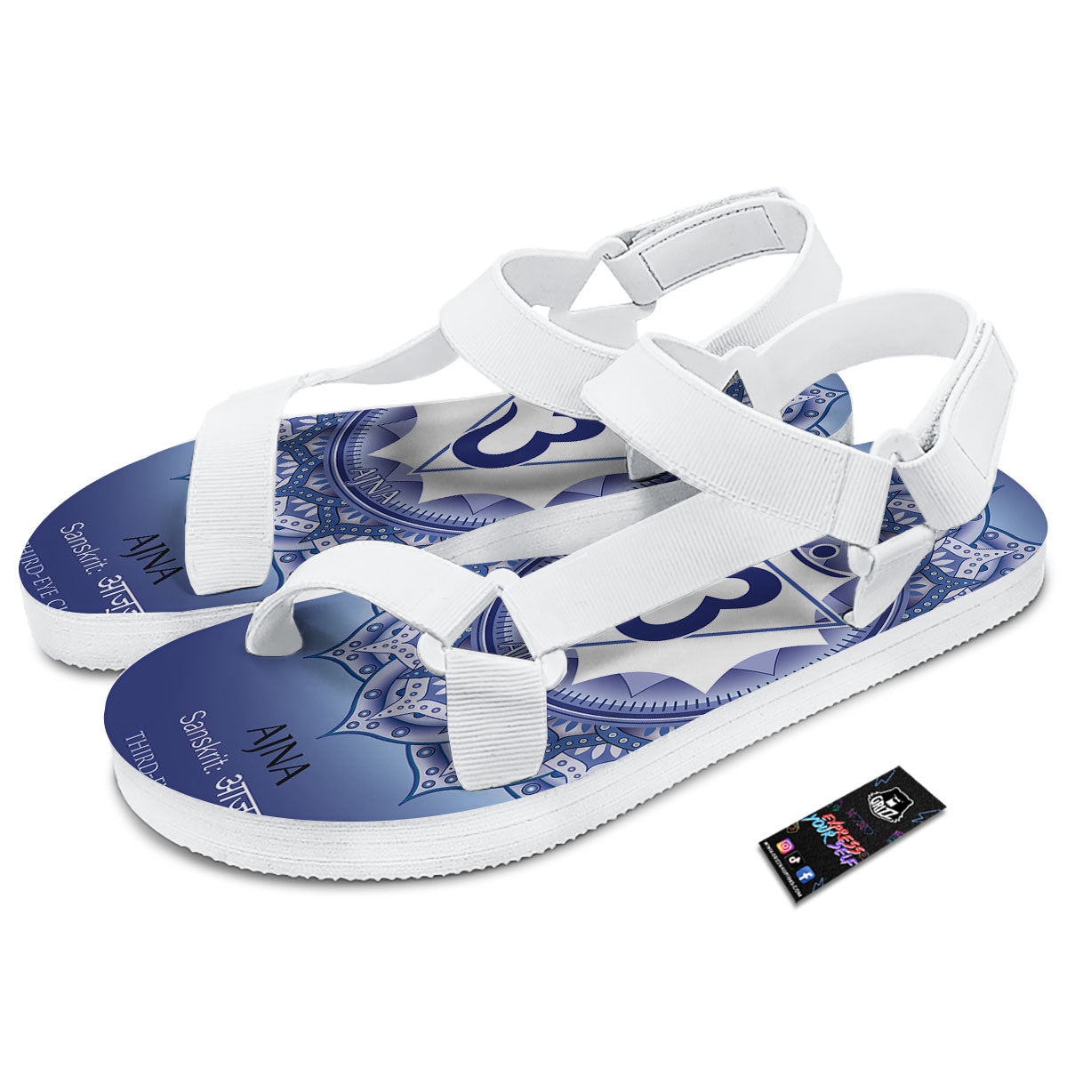 Spiritual Ajna Chakra Print White Open Toe Sandals-grizzshop