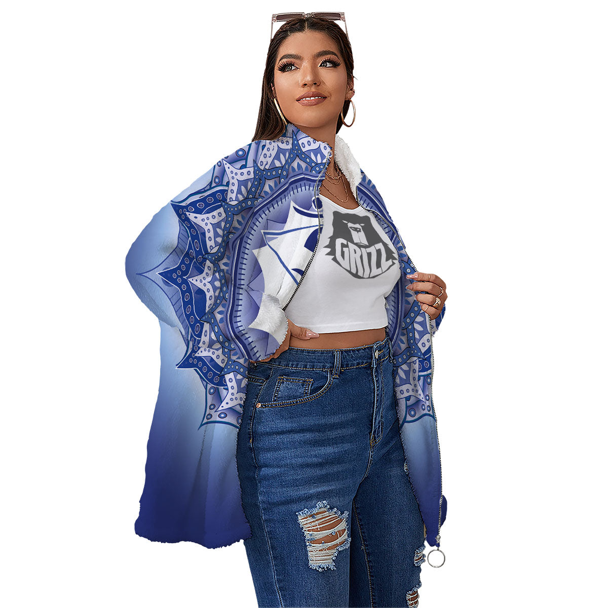 Spiritual Ajna Chakra Print Women's Sherpa Jacket-grizzshop